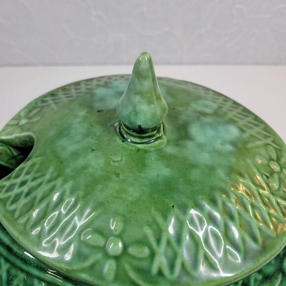 Marcia Of California Pottery Soup Tureen Green MCM Serving Bowl Ladle Lid USA - Picture 3 of 13